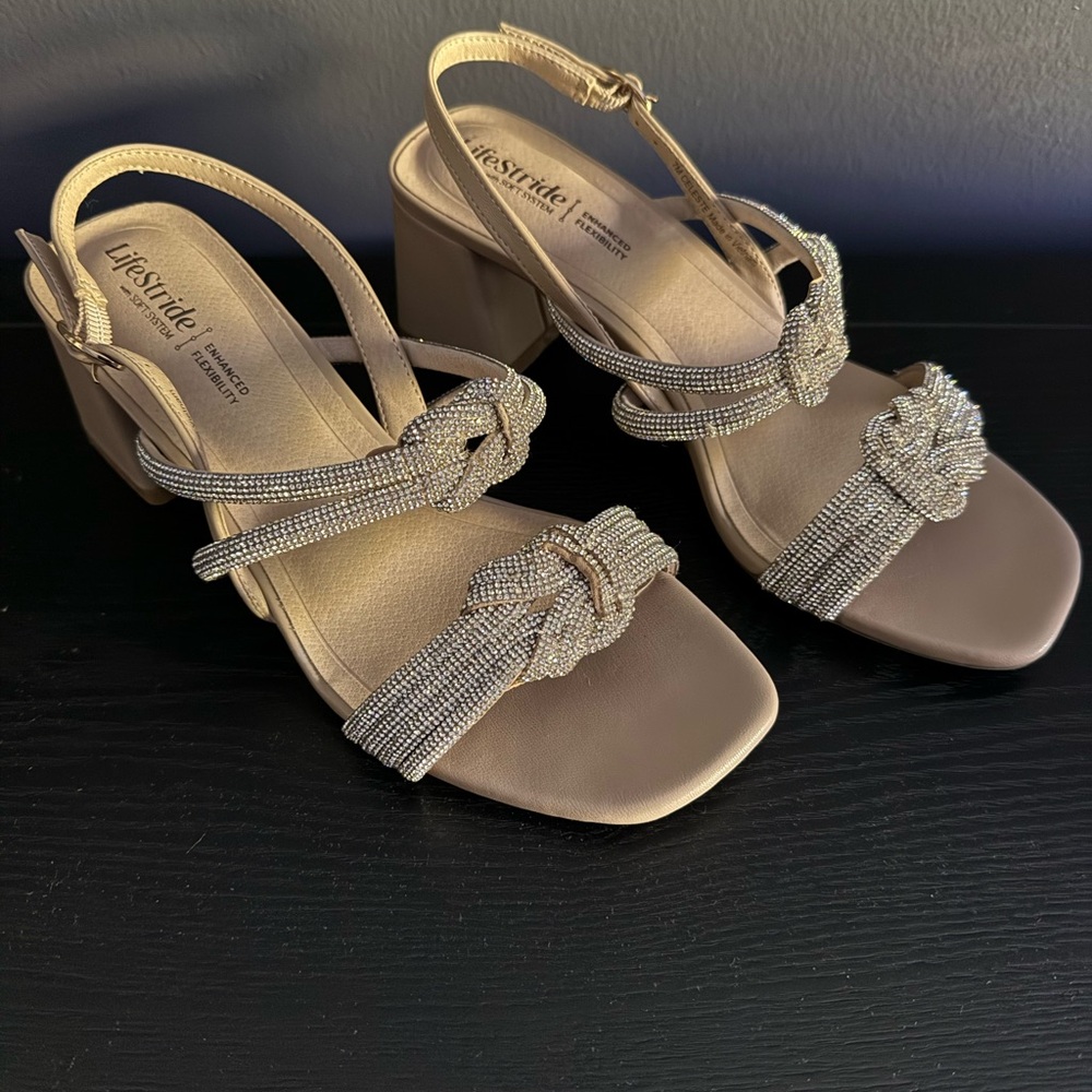 Life Stride Women's Beige Block Heel Sandals